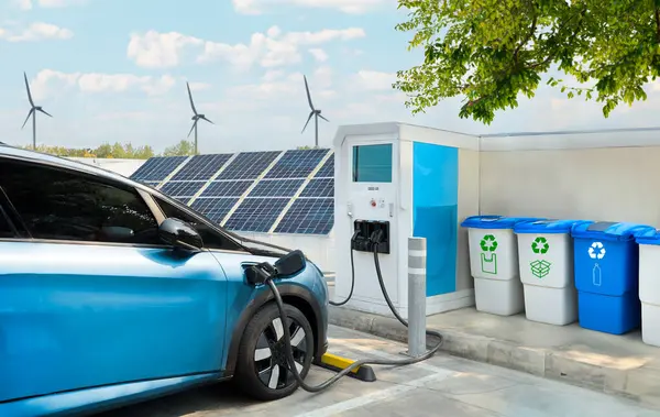 Choose electric car energy from solar cell and windturbine to reduce pollution, waste disposal through recycling. behavior in using sustainable and clean energy.