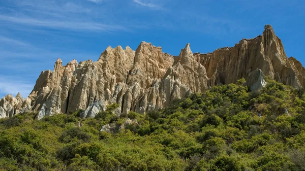 Omarama Deki Muhteşem Kil Kayalıkları Birçok Katman Çakıl Alüvyondan Oluşurlar — Stok fotoğraf