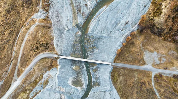 Zdjęcie Lotnicze Plecionej Rzeki Przepływającej Przez Dolinę Parku Konserwatorskim Hakatere — Zdjęcie stockowe