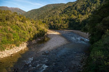 River scenery in the Lower Buller gorge between Westport and Inangahua Junction clipart