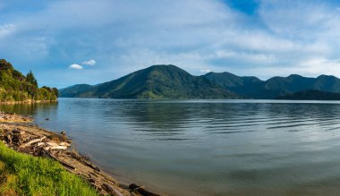 Scenery of the bays and coves in the Marlborough Sounds with some atmospheric cloud clipart