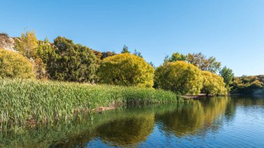 Sonbaharda Cromwell vadisi ve Bannockburn bölgesinin hava perspektifi