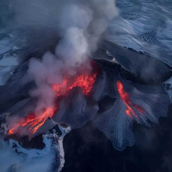 Eruzione Vulcanica Lava Che Scorre — Foto Stock