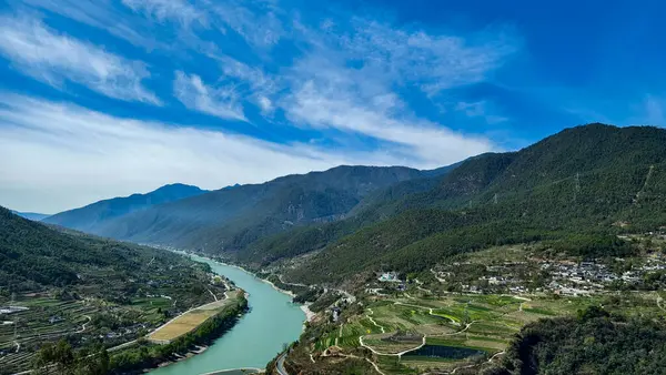 Jinsha Fluss Ein Nebenfluss Des Großen Yangtse Flusses Der Provinz Stockbild