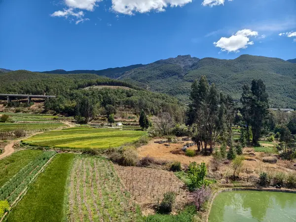 Vista Aérea Das Terras Agrícolas Rurais Província Yunnan China Imagens Royalty-Free