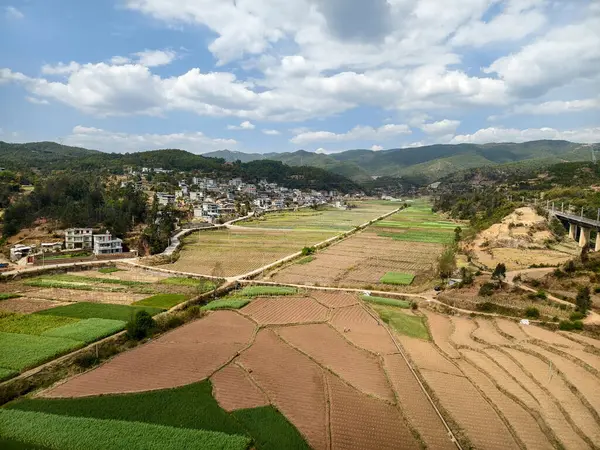 Flygfoto Över Jordbruksmark Landsbygden Provinsen Yunnan Kina Stockbild