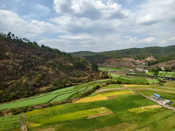 Yunnan Eyaleti Çin Deki Kırsal Tarım Arazilerinin Havadan Görünüşü Stok Resim