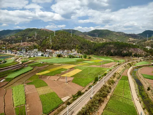 Luftaufnahme Von Landwirtschaftlichen Flächen Der Provinz Yunnan China lizenzfreie Stockbilder
