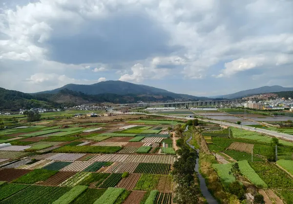 Vista Aérea Das Terras Agrícolas Rurais Província Yunnan China Imagens Royalty-Free