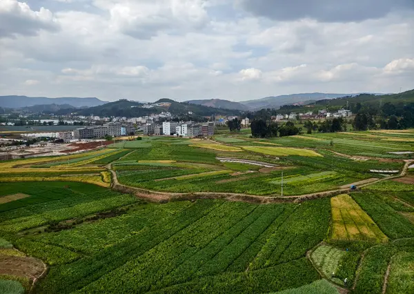 Yunnan Eyaleti Çin Deki Kırsal Tarım Arazilerinin Havadan Görünüşü Stok Resim