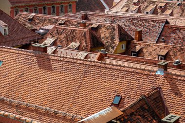 Graz şehrinin renkli çatılarının yukarıdan görünüşü. Avusturya. Avusturya 'daki Dünya Mirası Alanlarından birinin tarihi merkezi (Altstadt). Ünlü turistik mekan, turistik mekan