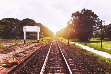 Kırsal tren rayları. Yolun her iki tarafında da güzel doğa var.