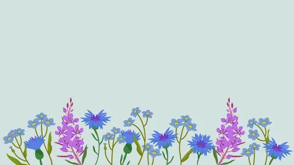 Baner Dzikimi Kwiatami Stylu Kreskówki Piękny Wzór — Wektor stockowy