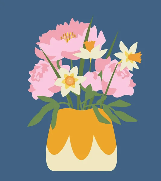 Ваза Півоніями Нарцисами Красиві Садові Квіти — стоковий вектор