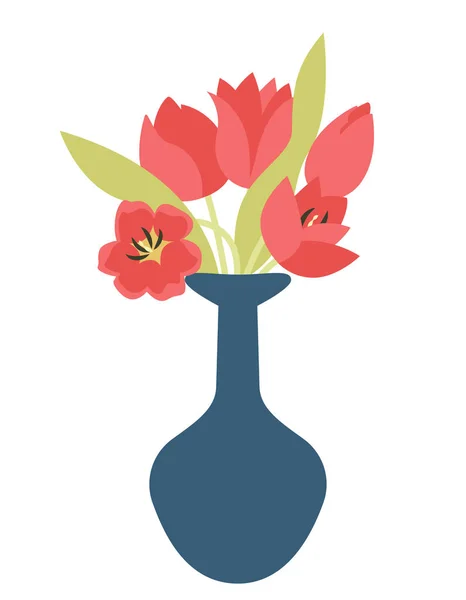 Váza Tulipánnal Gyönyörű Kerti Virágok — Stock Vector