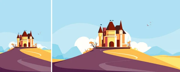 Château Sur Colline Automne Paysage Avec Bâtiment Médiéval Dans Différents — Image vectorielle