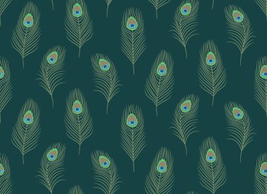 Seamless pattern with peacock feathers. Beautiful nature texture in flat style.
