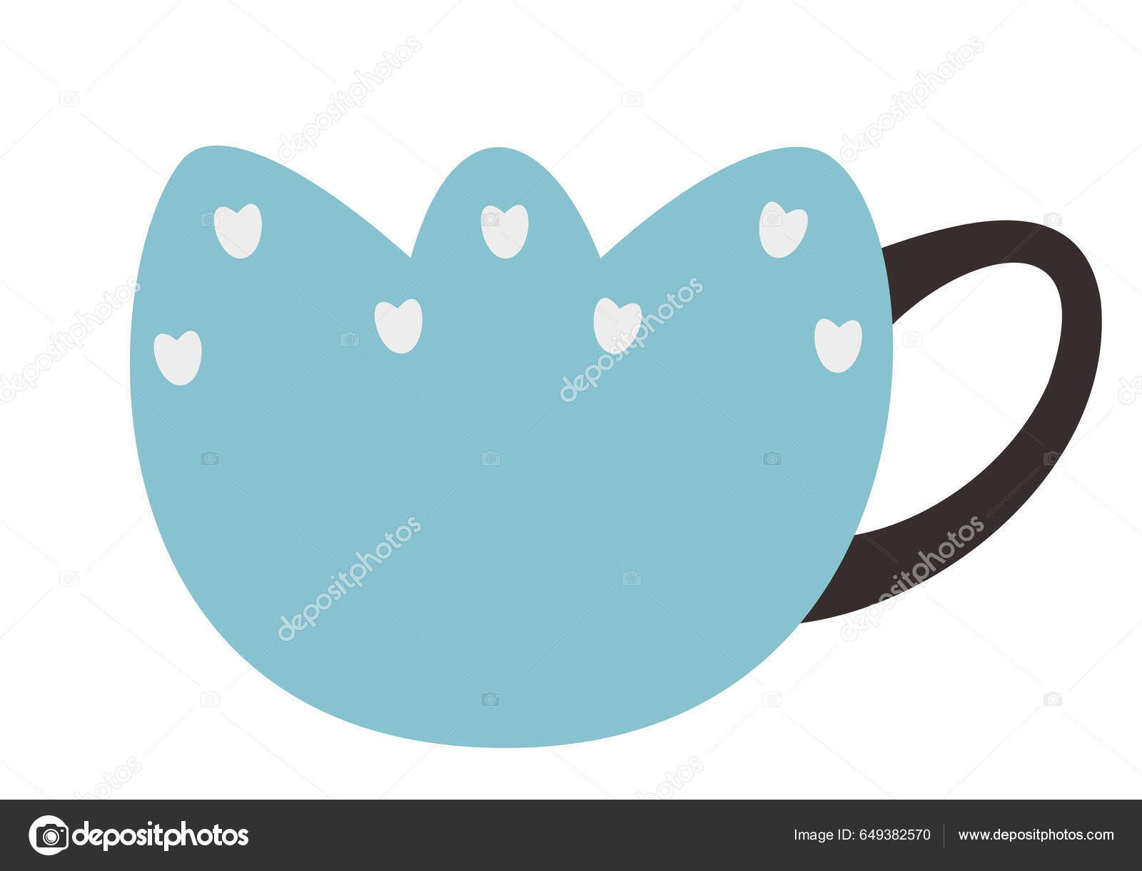 Blue Cup Hearts Shaped Patterns Beautiful Kitchen Utensil Flat Style 