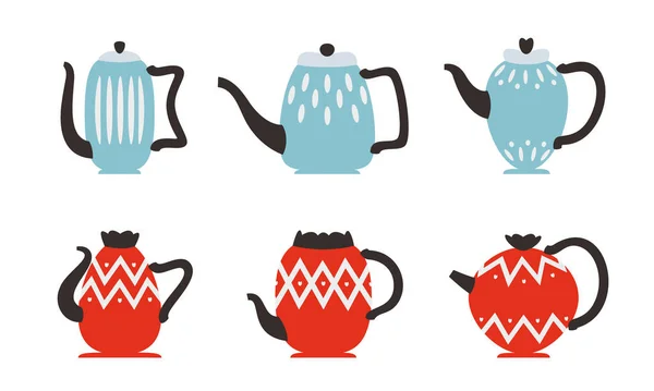 Набор Различных Чайников Кухня Плоском Стиле — стоковый вектор