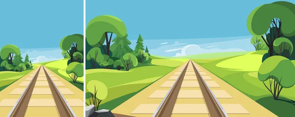 铁路在夏季 不同形式的户外场景 — 图库矢量图片