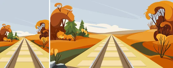 Σιδηρόδρομος Την Φθινοπωρινή Περίοδο Εξωτερική Σκηνή Διαφορετικές Μορφές — Διανυσματικό Αρχείο