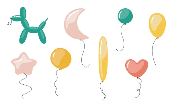 Set Aus Verschiedenen Luftballons Cartoon Stil Schöne Urlaubsartikel — Stockvektor