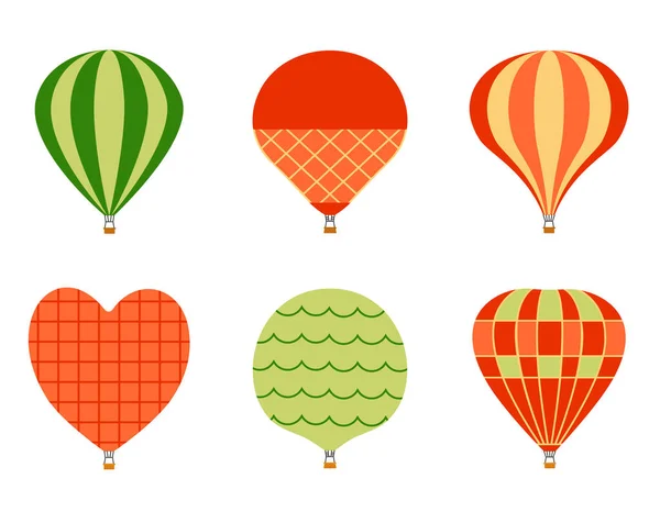 Set Hot Air Balloons Retro Transport Flat Style — Vettoriale Stock