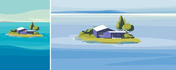 Seascape Purple House Island Natural Landscape Different Formats —  Vetores de Stock