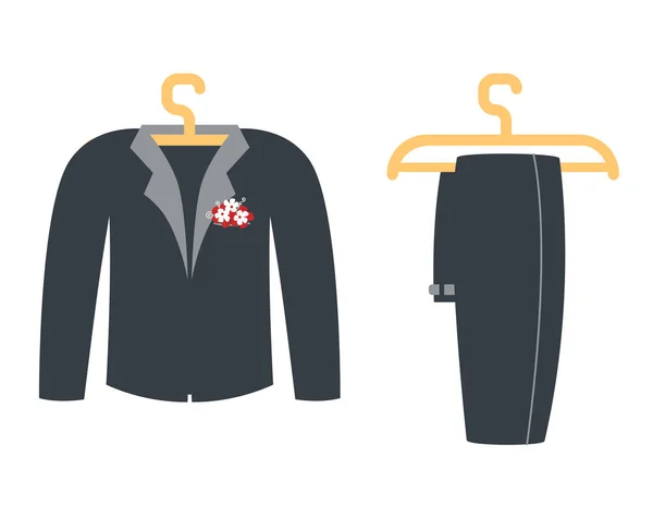 ハンガーのウェディングスーツ フラットスタイルのジャケットとズボン — ストックベクタ