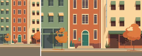 Городской Пейзаж Осенью Городская Улица Разных Форматах Стоковая Иллюстрация