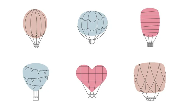 Zestaw Balonów Gorące Powietrze Transport Retro Stylu Bazgrołów Ilustracje Stockowe bez tantiem