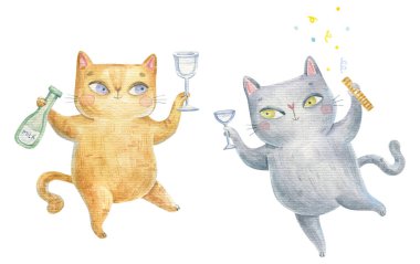 Şirin Ukraynalı kedi vatansever, Ukrayna 'nın zaferine seviniyor, beyaz arka planda suluboya çocuk resimleri, çıkartmalar, baskı ve tasarım