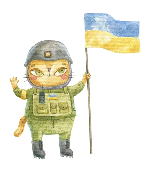 Roztomilý Ukrajinský Kočka Patriot Bojovník Raduje Vítězství Ukrajiny Dětské Ilustrace — Stock fotografie