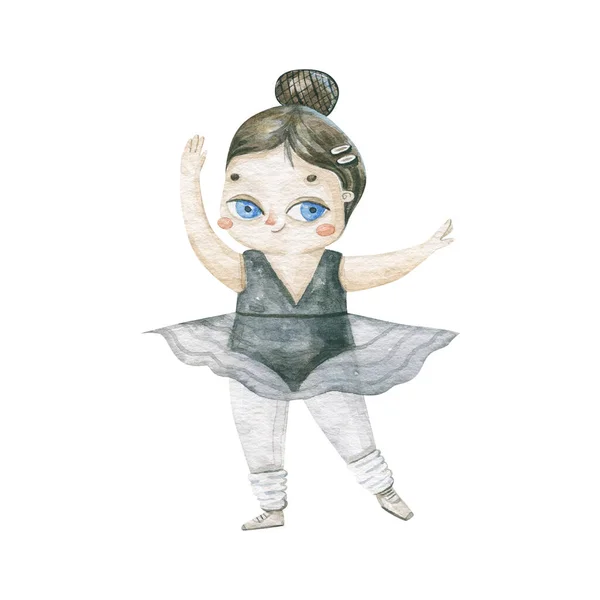Roztomilý Dětský Balerína Účesem Baletní Tutu Špičaté Boty Akvarel Ilustrace — Stock fotografie