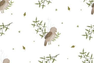 Orman hayvanları, dallar, yapraklar ve bebek tasarımı ile çocuksu ve kusursuz bir düzen.