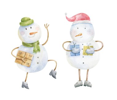 Sevimli kardan adam, çocuksu el resmi çizimi. Noel sanatı, yeni yıl