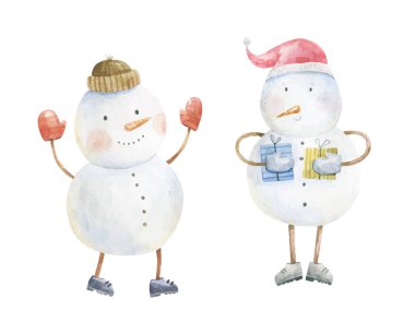 Sevimli kardan adam, çocuksu el resmi çizimi. Noel sanatı, yeni yıl