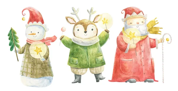 Niedliche Kindliche Weihnachtsillustration Weihnachten Zeichentrickfiguren Print Dekor — Stockfoto