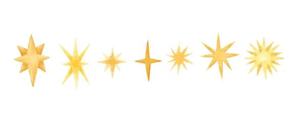 set of gold hand painted stars, illustration. Design and pprint, cards, stickers, wallart