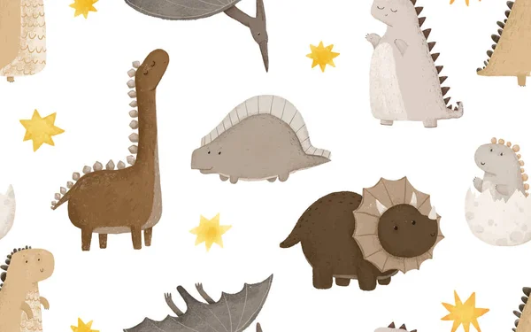 seamless pattern with cartoon dino, cute dinosaur