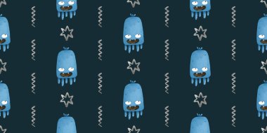 endless pattern with monsters, funny cartoon monsters, mutants, comoc childish illustration