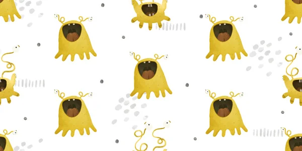endless pattern with monsters, funny cartoon monsters, mutants, comoc childish illustration