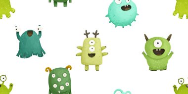 cute seamless pattern with monsters, childish illustration, baby design