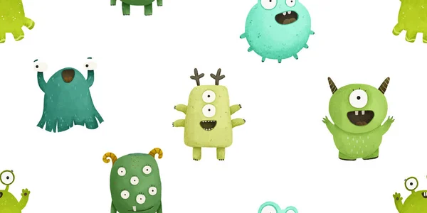 Cute Seamless Pattern Monsters Childish Illustration Baby Design — Stockfoto