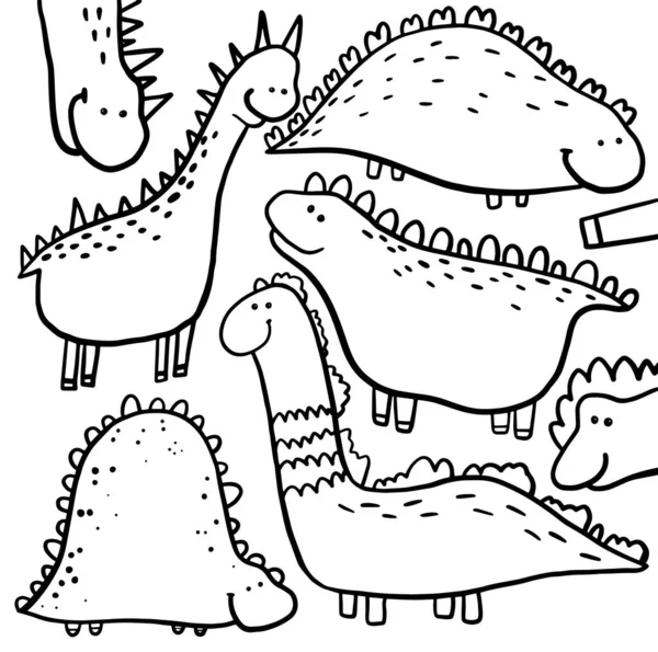 childish line art of dino, dinosaur, dino illustration