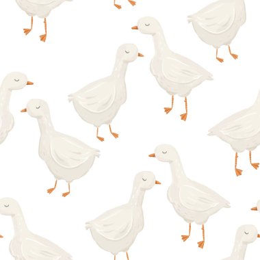 simlple illustration of goose, handpainted endless childish vector pattern