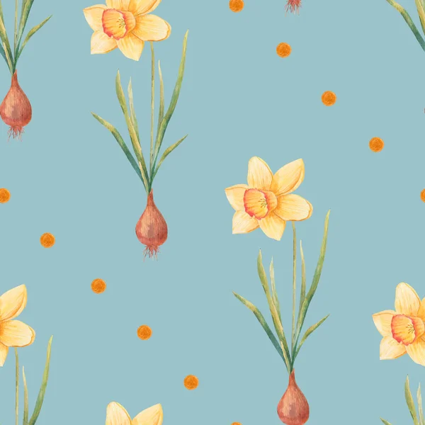 Akvarel Botanický Realistický Květinový Vzor Narcisy Jasně Žlutý Narcis Bílém — Stock fotografie