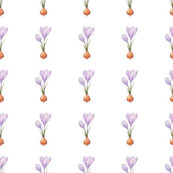 Крокус Рисунок Шафрановое Поле Бесшовный Рисунок Фиолетовыми Крокусами Бесшовный Векторный — стоковое фото