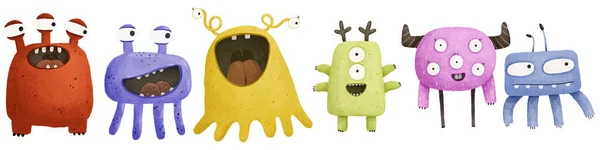 Sada Roztomilých Monster Charakter Ilustrace Dětské Ručně Malované Ilustrace Design — Stock fotografie