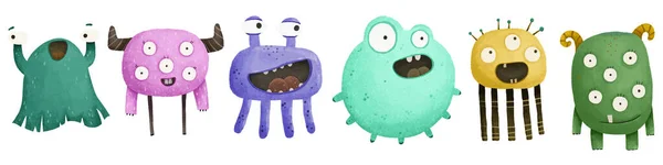 一组可爱的怪物人物形象 儿童手绘插图 幼儿保育 — 图库照片